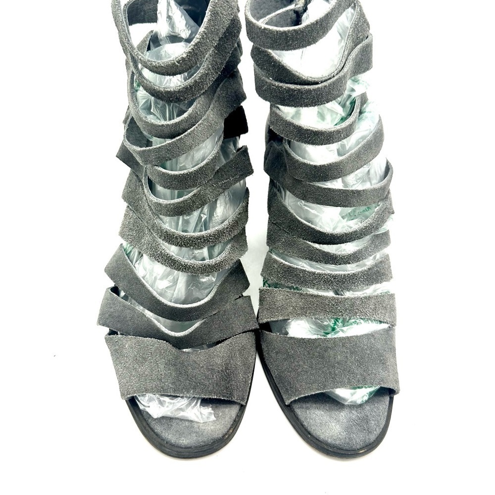 Free People Cayman Strappy Hybrid Gray Suede Open Toe Chunky  Heels 38 (US Sz 7) - Picture 8 of 14